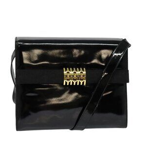 Salvatore Ferragamo Shoulder Bag Enamel Black Gold